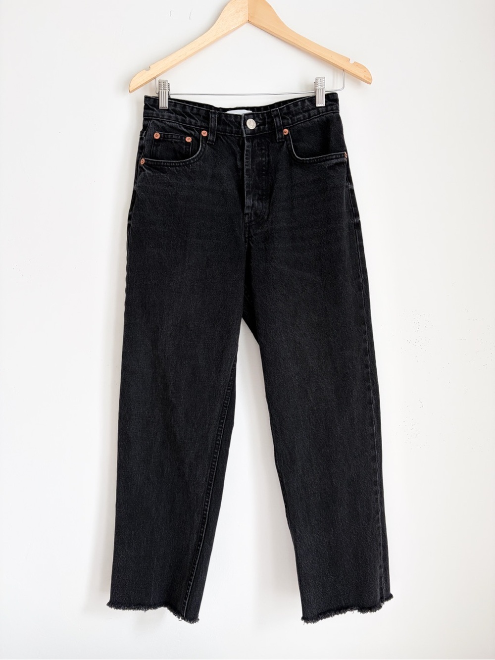 Zara High-Rise Marine Straight Leg Jeans - Size 6, Black